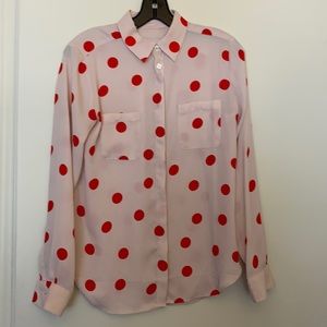 LOFT Red Polka Dot Blouse Size XS